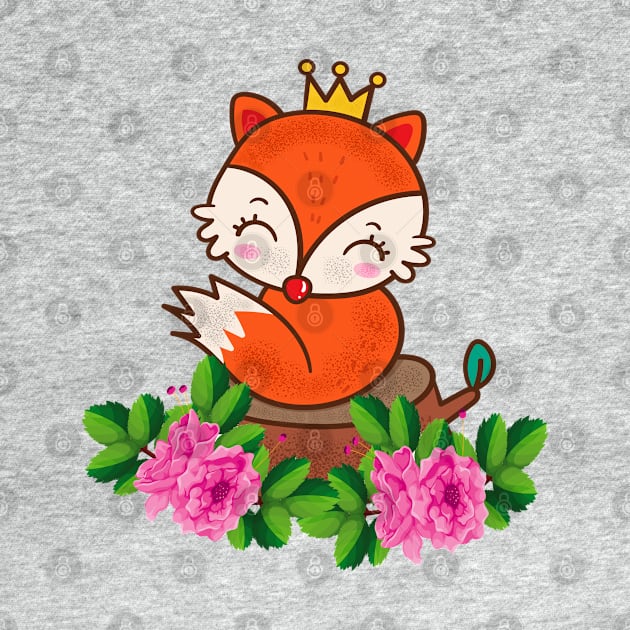 Cute Fox Animal Flower by JeffDesign